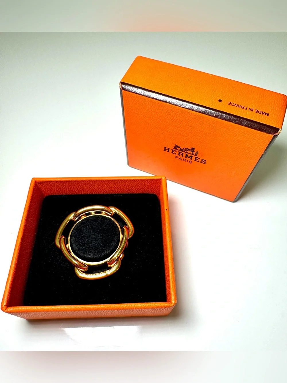 Hermes Vintage Gold Metal Chaine D'Ancre Scarf Ring Charm